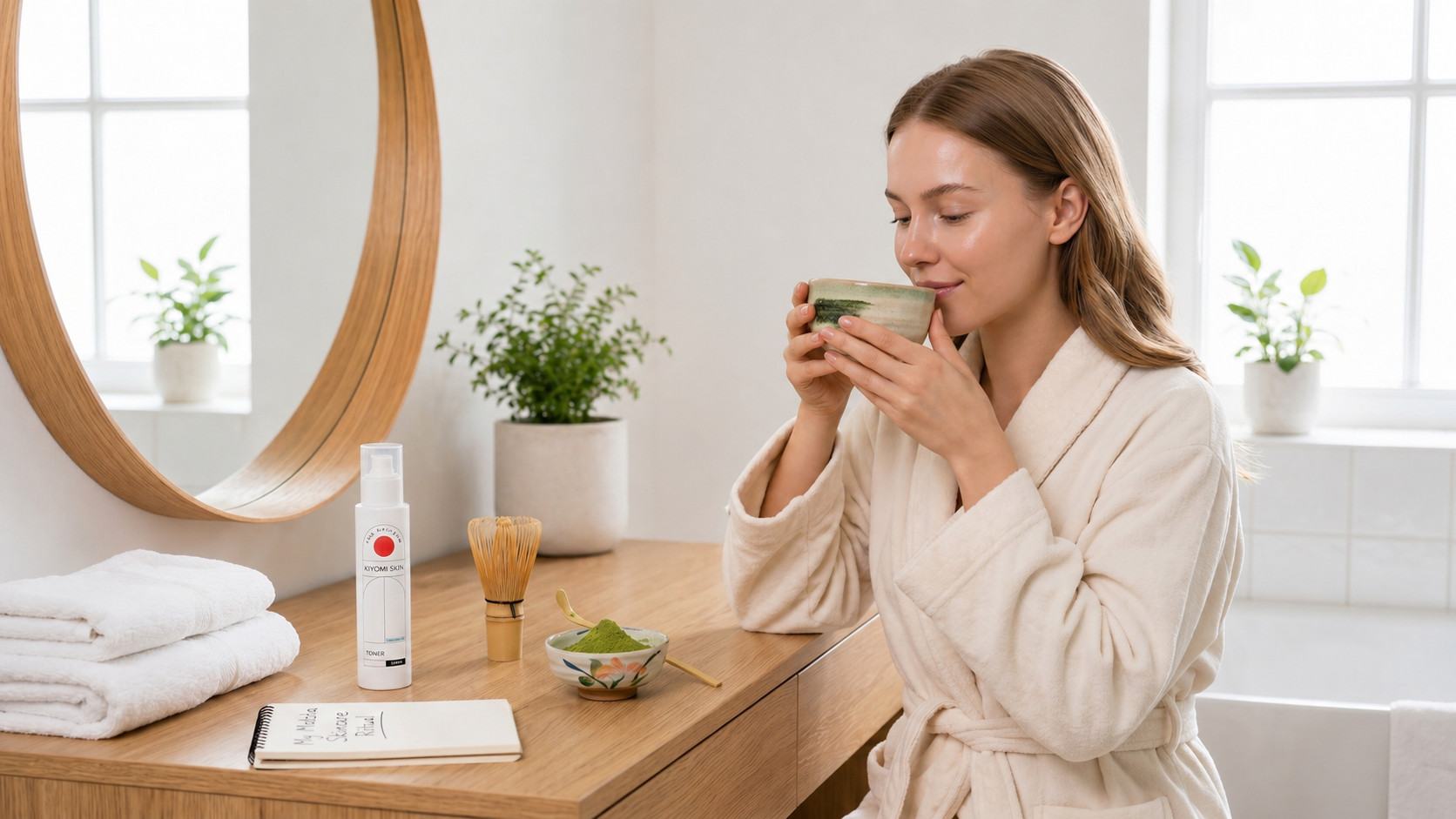 Matcha Wirkung Haut: Frau trinkt Matcha