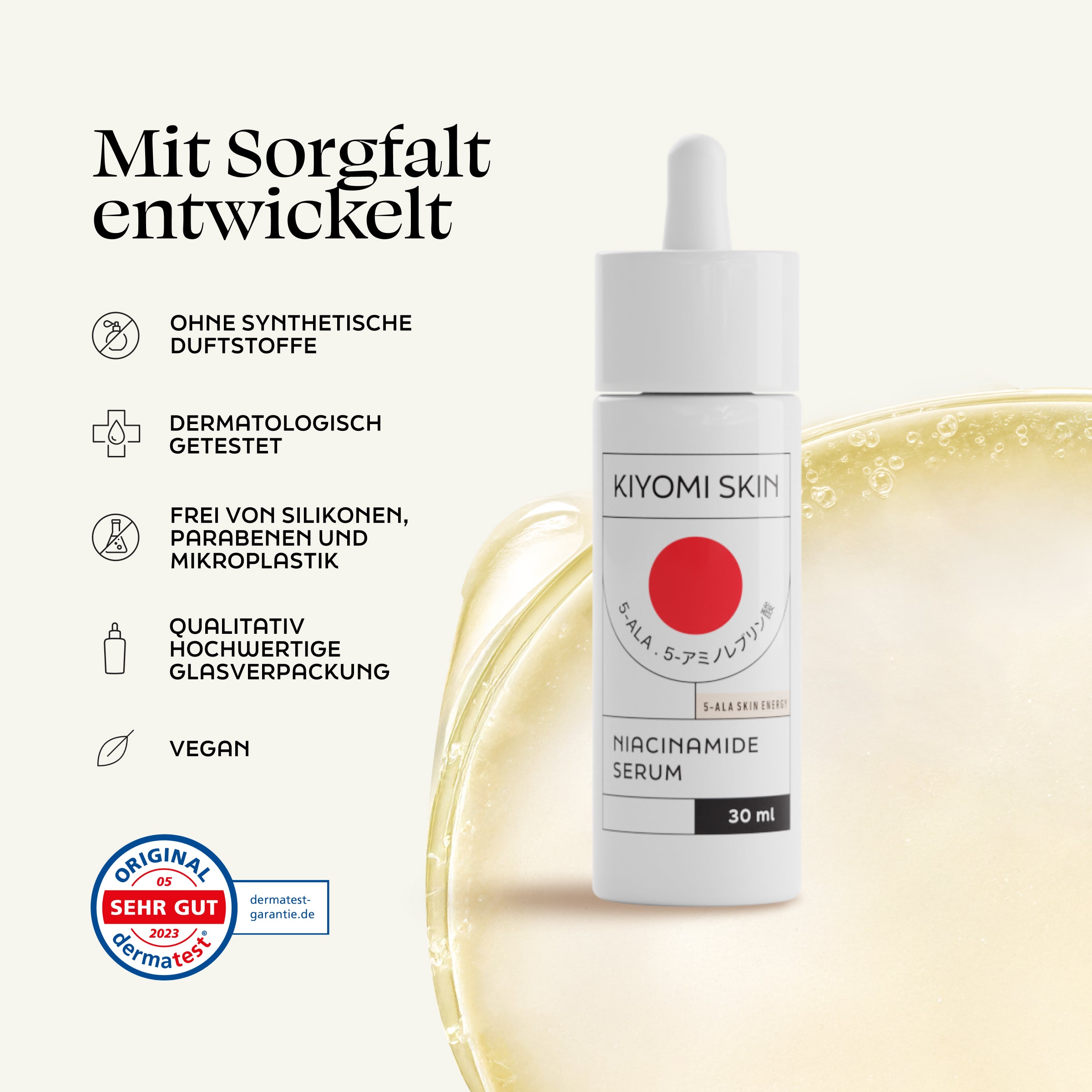 Eine Flasche J-Beauty Glass Skin Must-Haves Niacinamide Serum – inspiriert von japanischer Hautpflege, ideal für Ihre 5-Schritte-Routine oder als Teil eines J-Beauty Gesichtspflege-Sets.